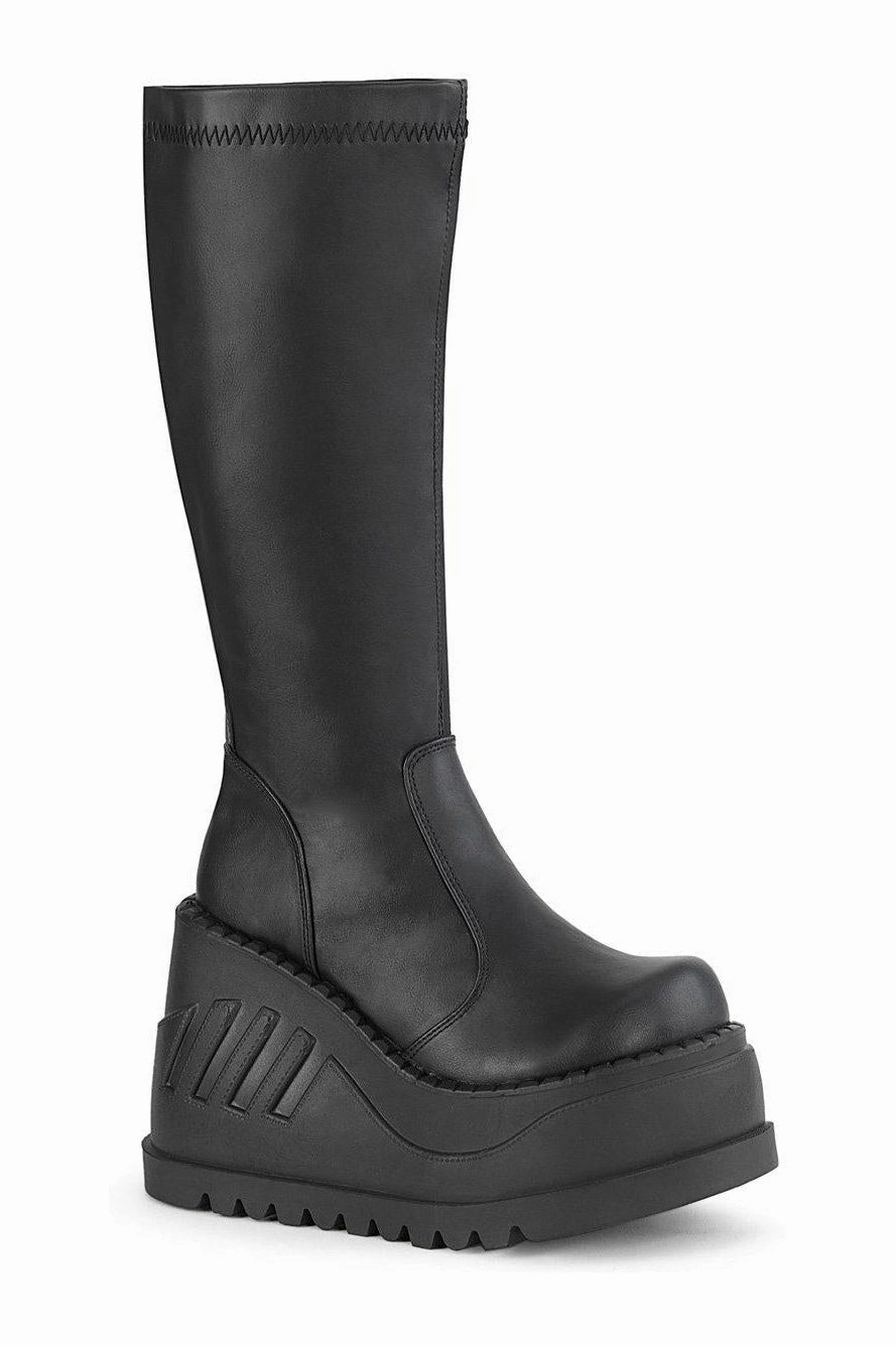 STOMP-200 Knee Boot | Black Faux Leather