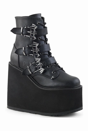 SWING-103 Demonia Wedge | Black Faux Leather