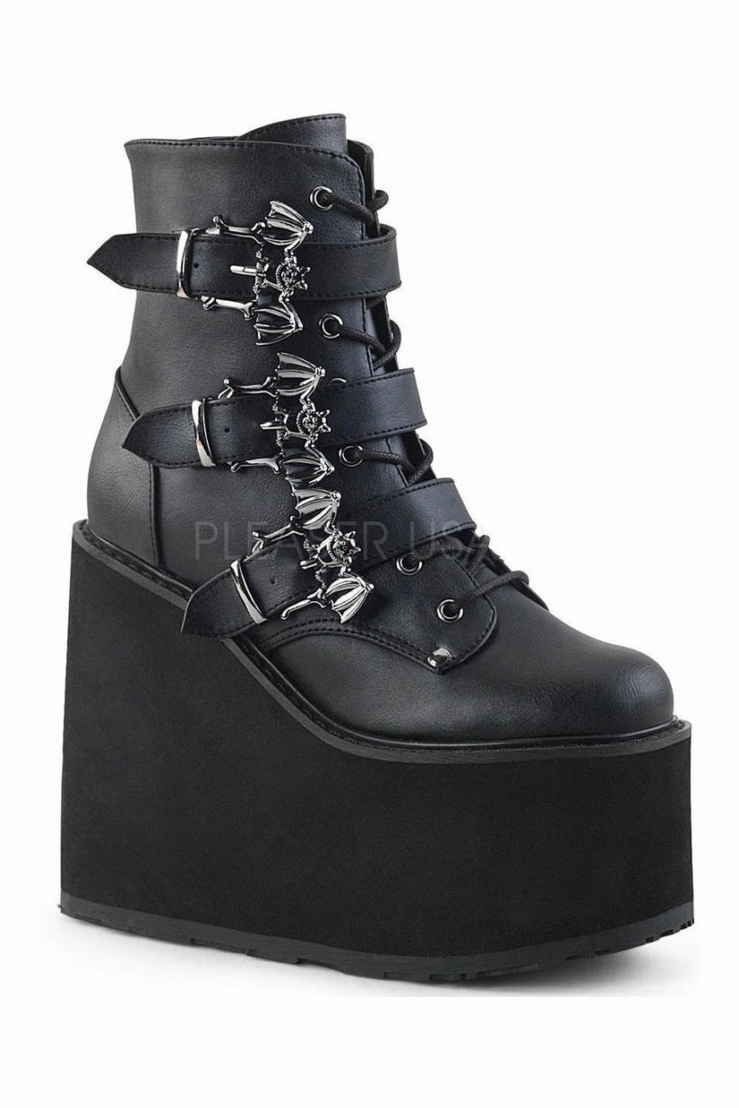 SWING-103 Demonia Wedge | Black Faux Leather