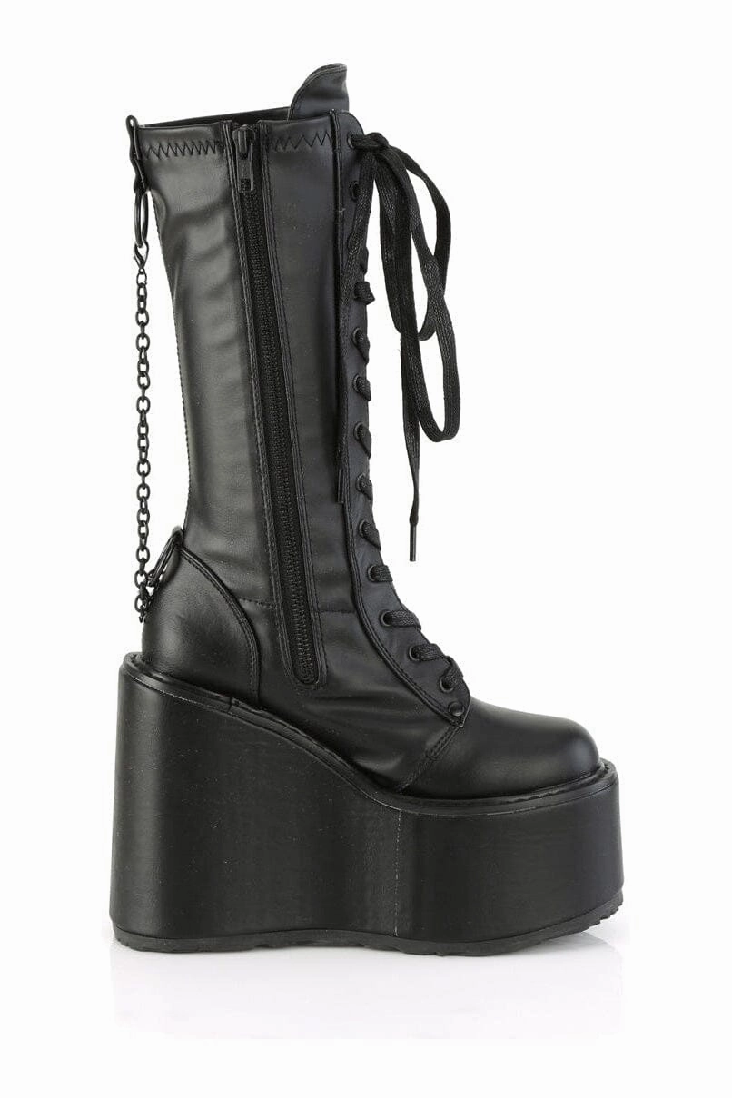 SWING-150 Black Vegan Leather Knee Boot