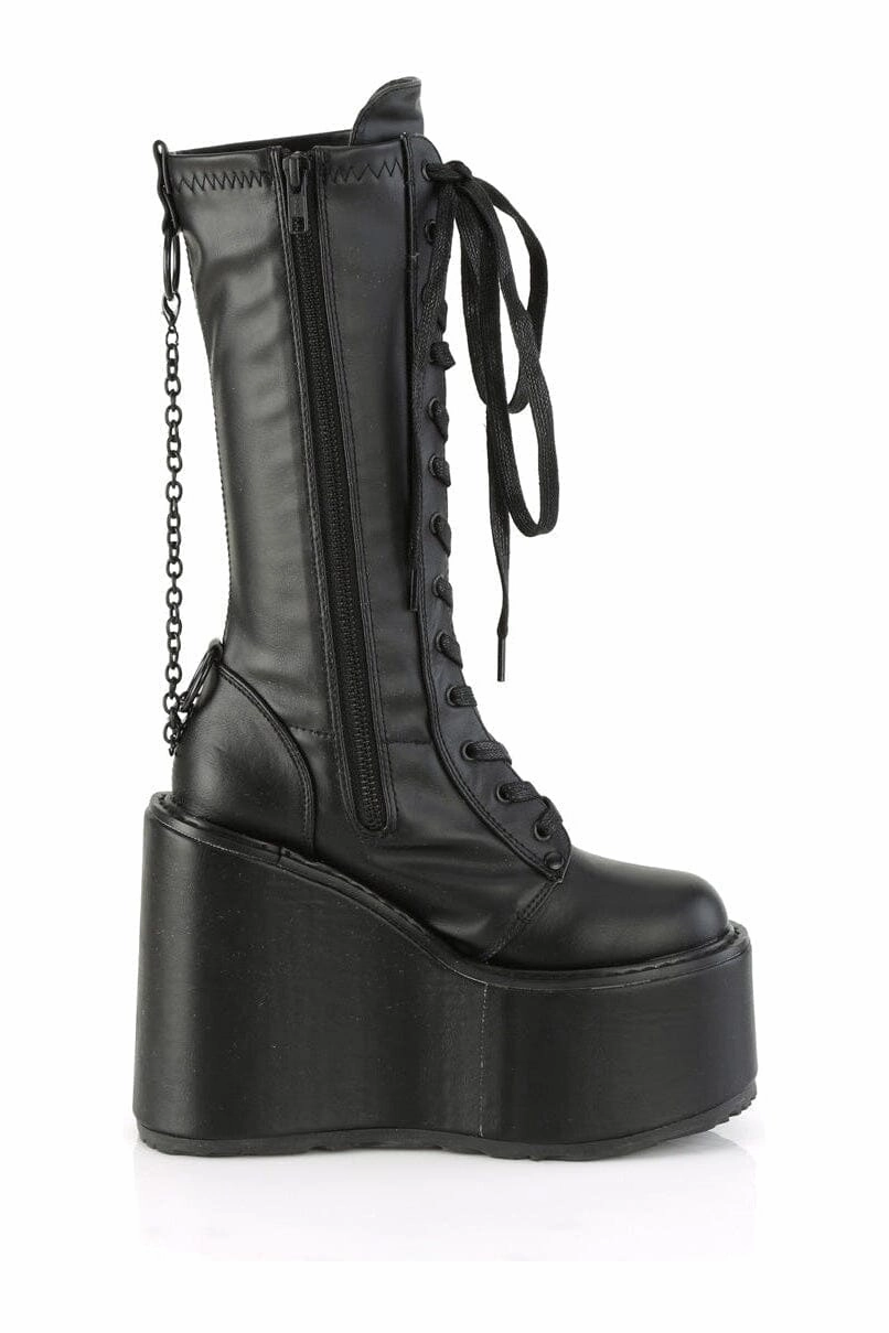 SWING-150 Black Vegan Leather Knee Boot