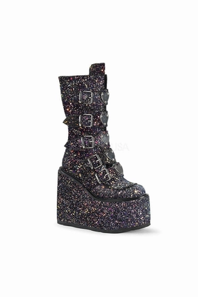 SWING-230G Demonia Knee Boot | Black Glitter