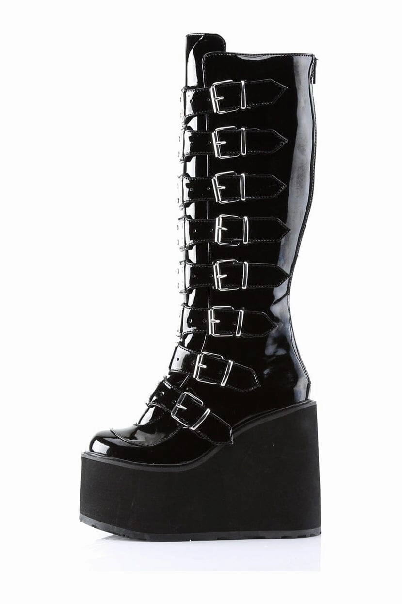 SWING-815 Black Patent Knee Boot