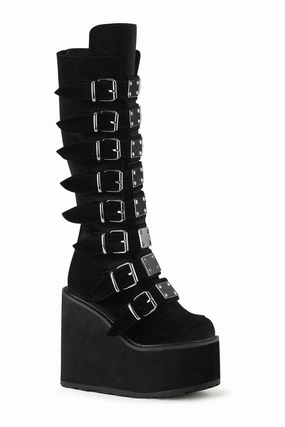 SWING-815 Black Vegan Suede Knee Boot