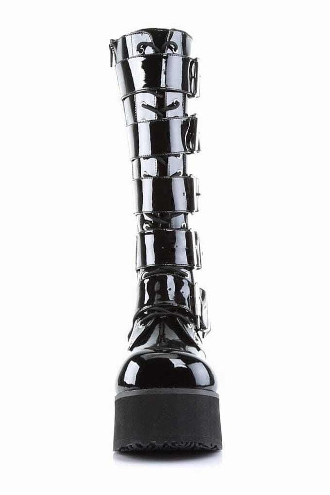 TRASHVILLE-518 Black Patent Knee Boot