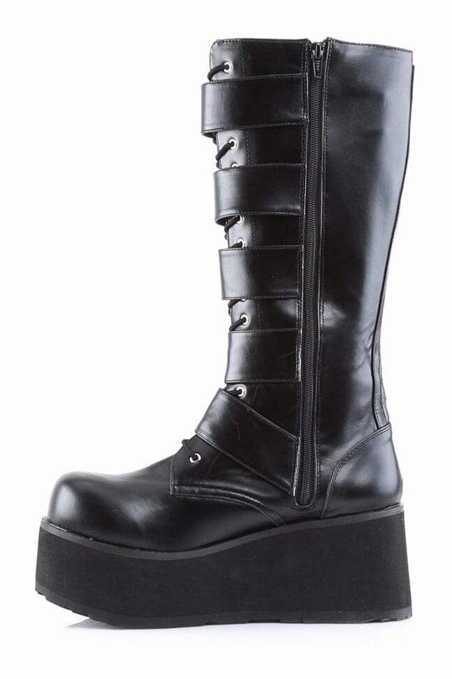 TRASHVILLE-518 Black Vegan Leather Knee Boot
