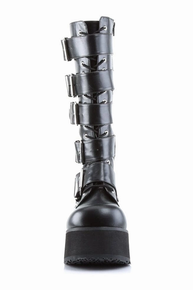 TRASHVILLE-518 Black Vegan Leather Knee Boot