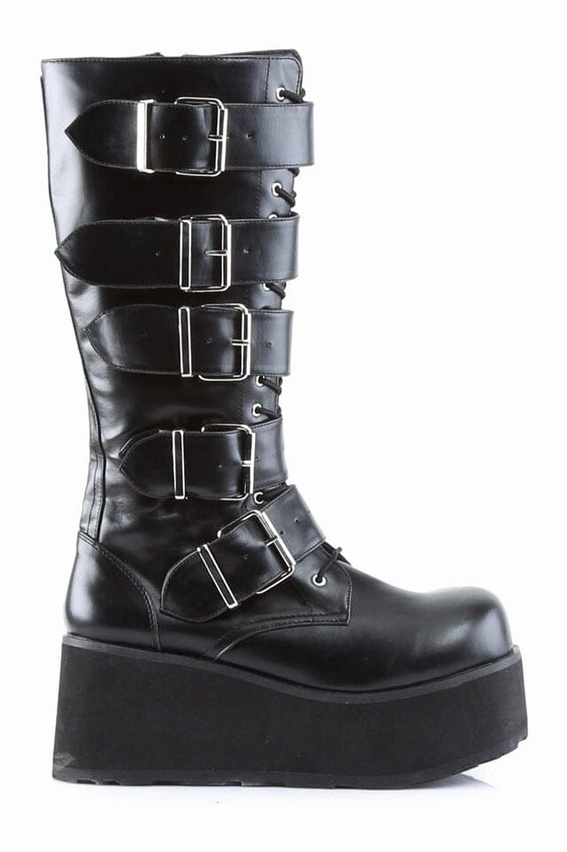 TRASHVILLE-518 Black Vegan Leather Knee Boot