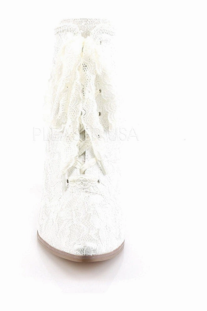VICTORIAN-30 Ankle Boot | Ivory  Genuine Satin