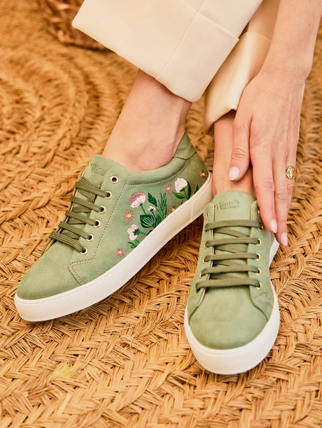 Virevolte Recycled Grain Vegan Suede Embroidered Sneakers | Garden