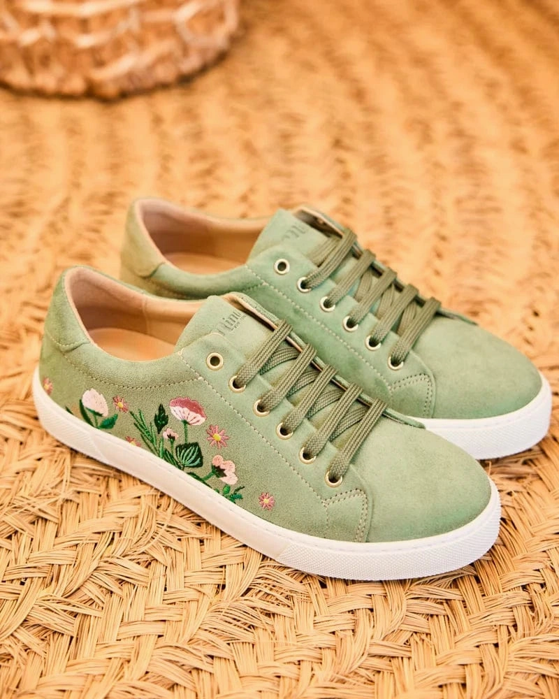 Virevolte Recycled Grain Vegan Suede Embroidered Sneakers | Garden