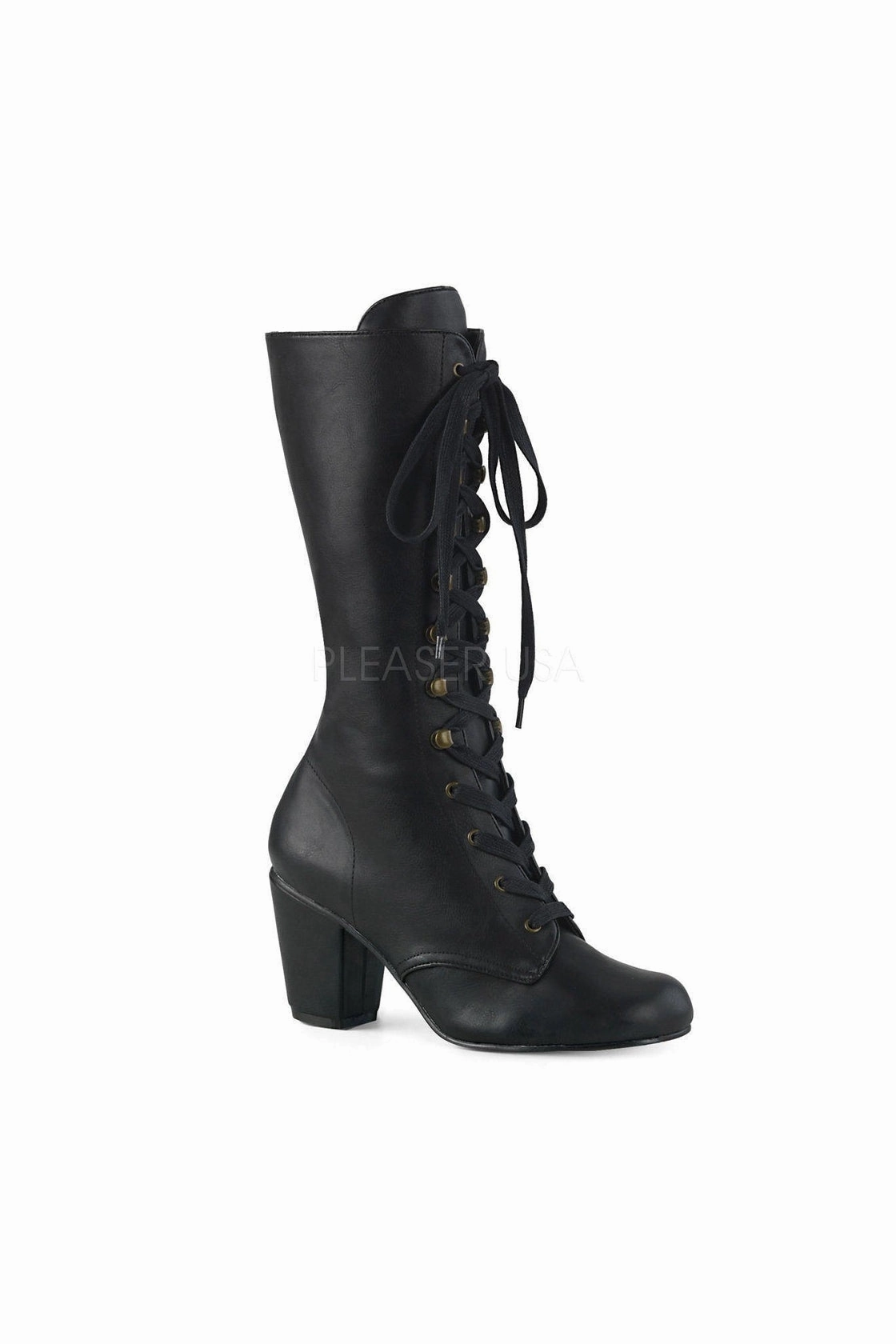 VIVIKA-205 Demonia Knee Boot | Black Faux Leather