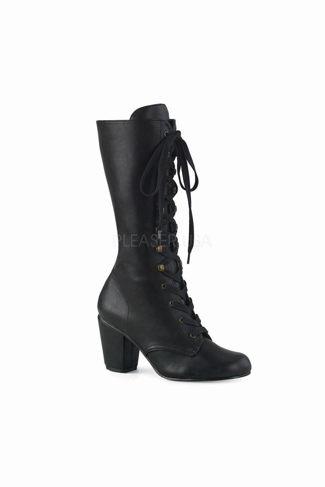 VIVIKA-205 Demonia Knee Boot | Black Faux Leather