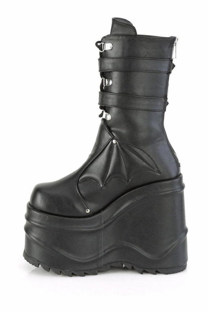 WAVE-150 Knee Boot | Black Faux Leather