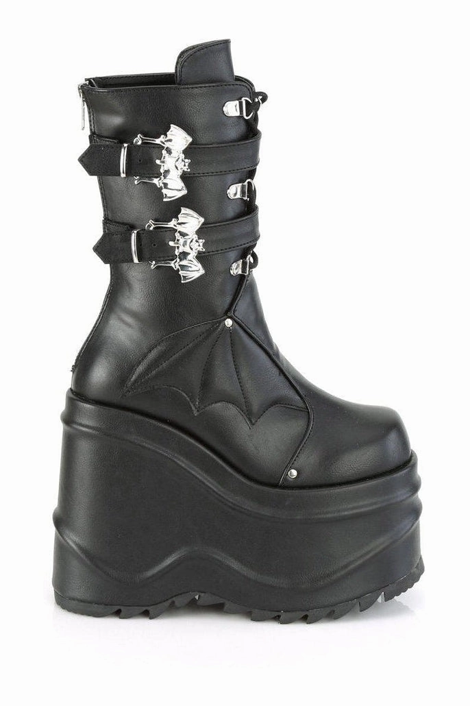 WAVE-150 Knee Boot | Black Faux Leather