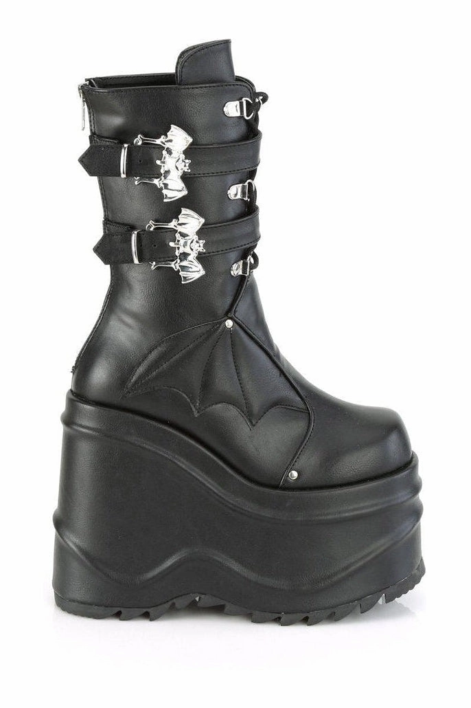 WAVE-150 Knee Boot | Black Faux Leather