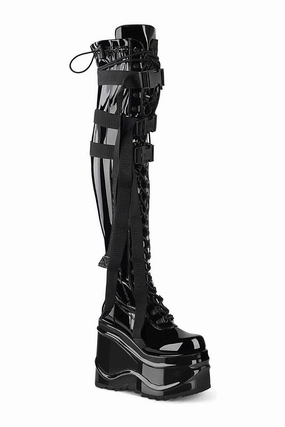 WAVE-315 Thigh Boot | Black Patent